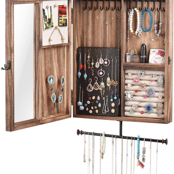 Wall Mounted Jewelry Organizer Rustic Wood